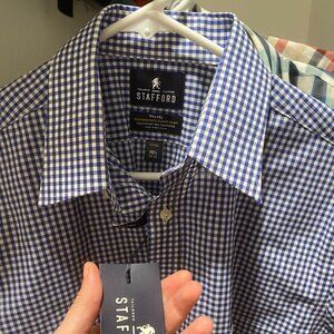 NWT Stafford Blue Checkered Dress Shirt | Long Sleeve | 15.5 and 34/35